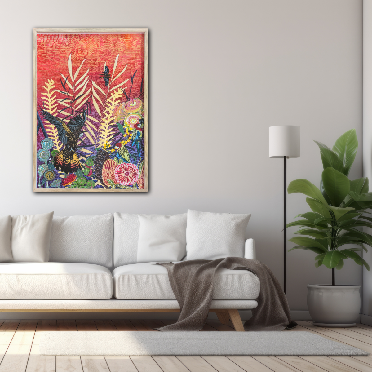 Red tails with Rosella's in a red sky