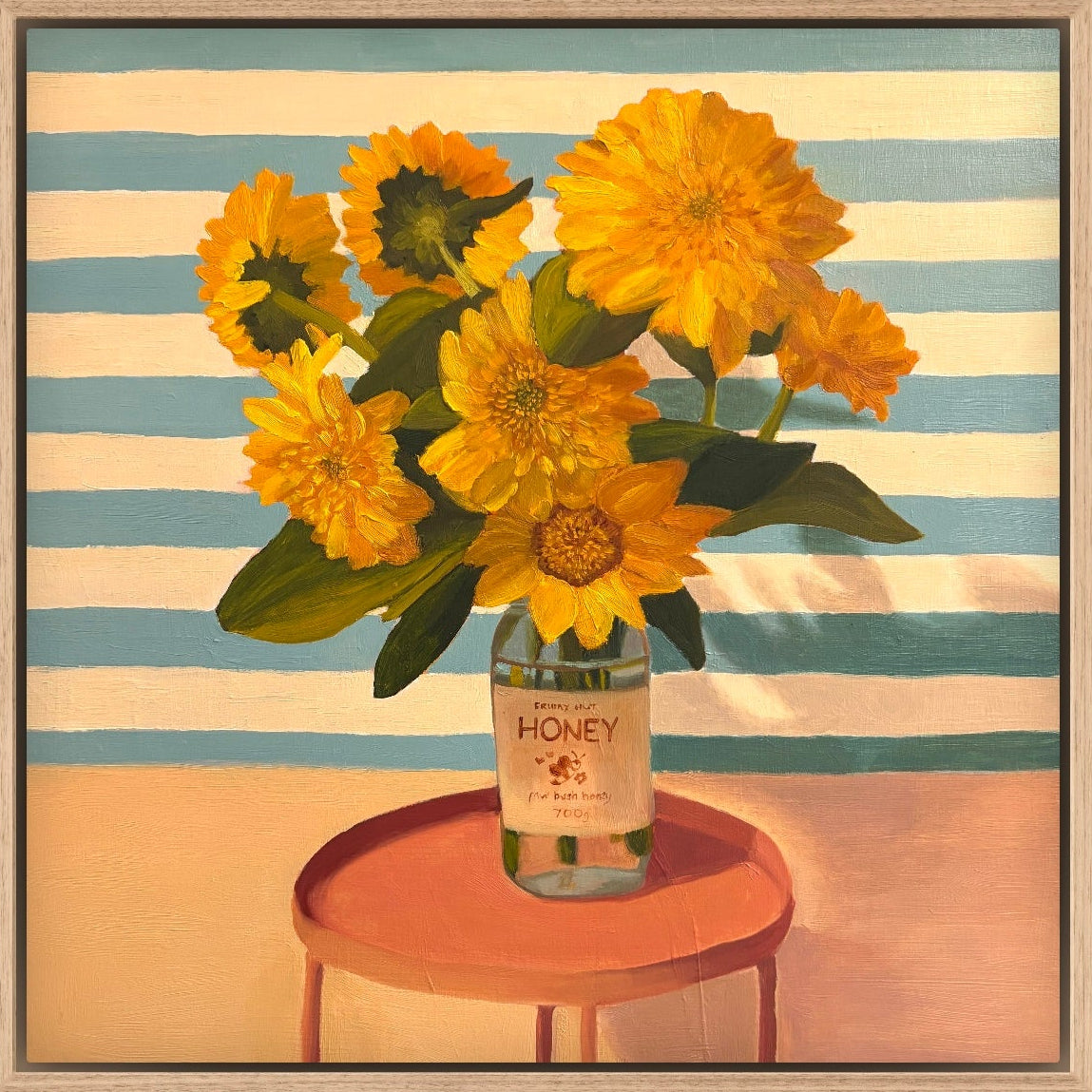 Honey Jar with Fluffy Sunflowers