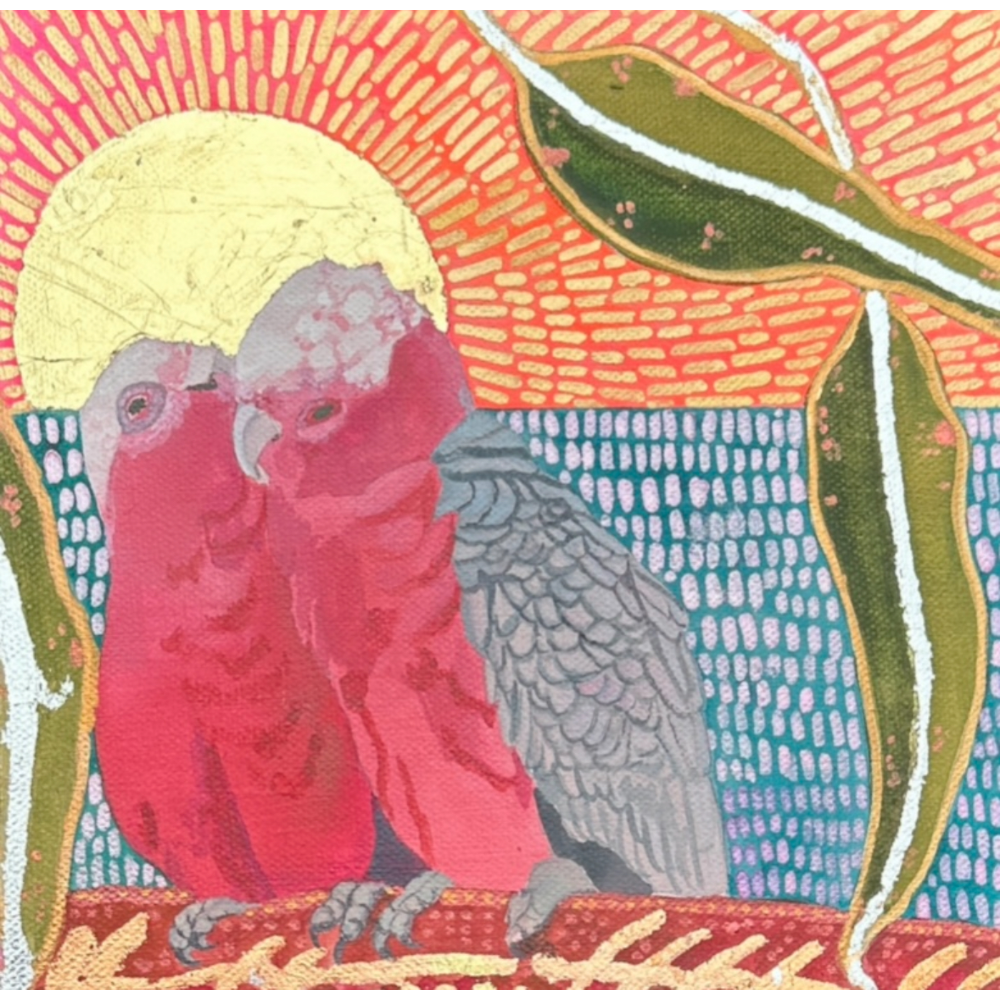 Pink lovers under a golden sun