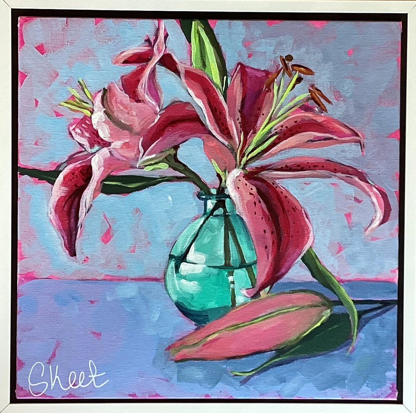 Star Gazer Lillies in Green Vase