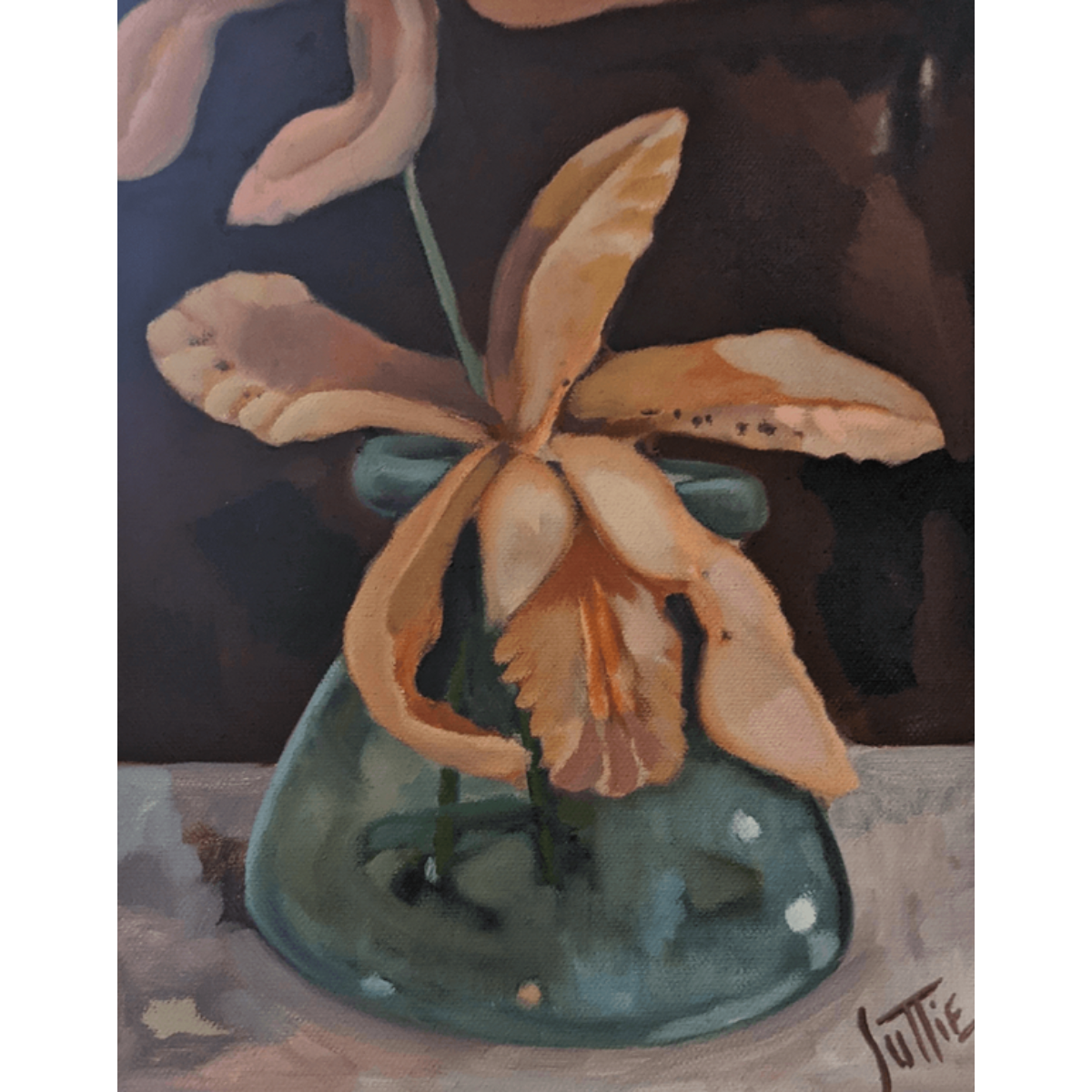 Orchid in a Green Bottle