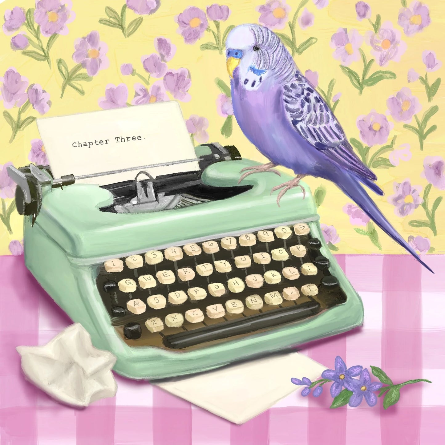 Budgie on a typewriter