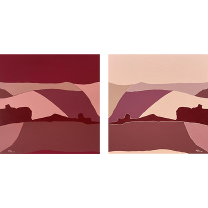 Plum Skies over Pink Pastures (diptych)
