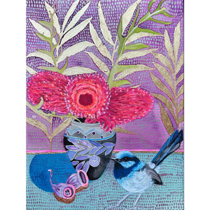 Mr Blue in A Still Life With Banksia Flowers in Tim Straun's Pot