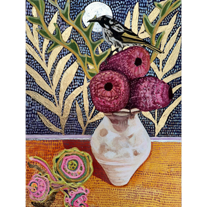 Mr Honey in a Still Life With Banksia Flowers in Janna Bichler's Pot