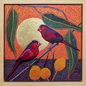 Red couple and Billy Buttons in a golden sun