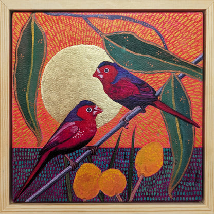 Red couple and Billy Buttons in a golden sun