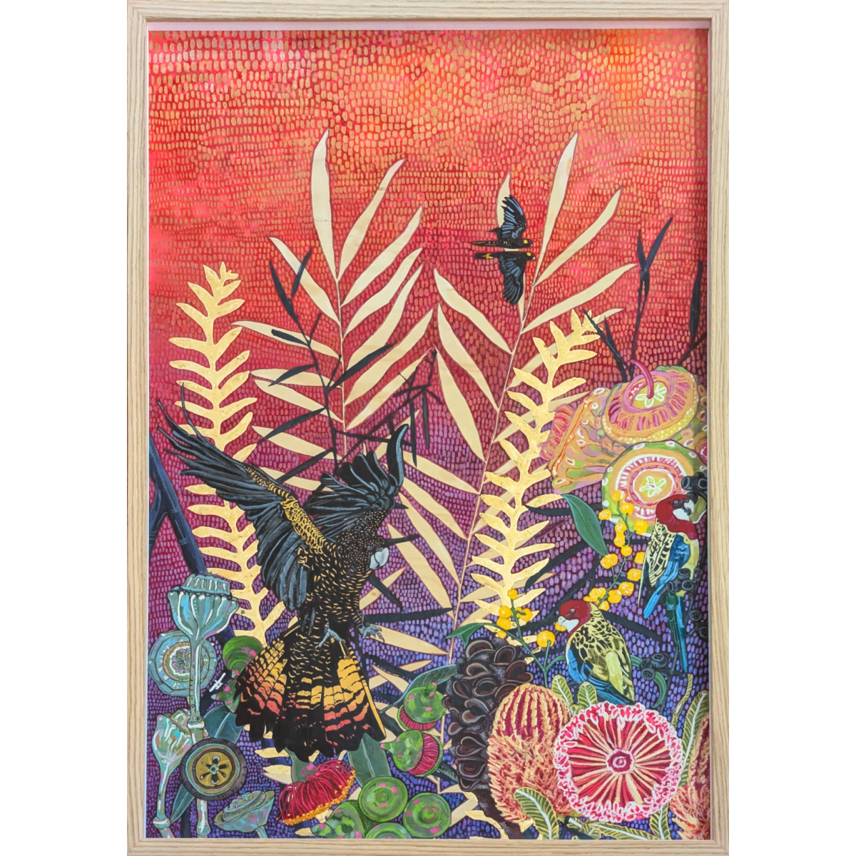 Red tails with Rosella's in a red sky