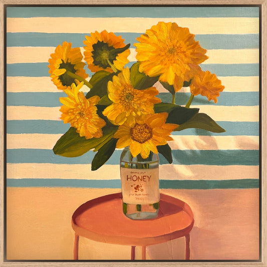 Honey Jar with Fluffy Sunflowers