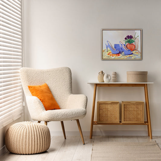 Lilac Shoes and Orange Vase