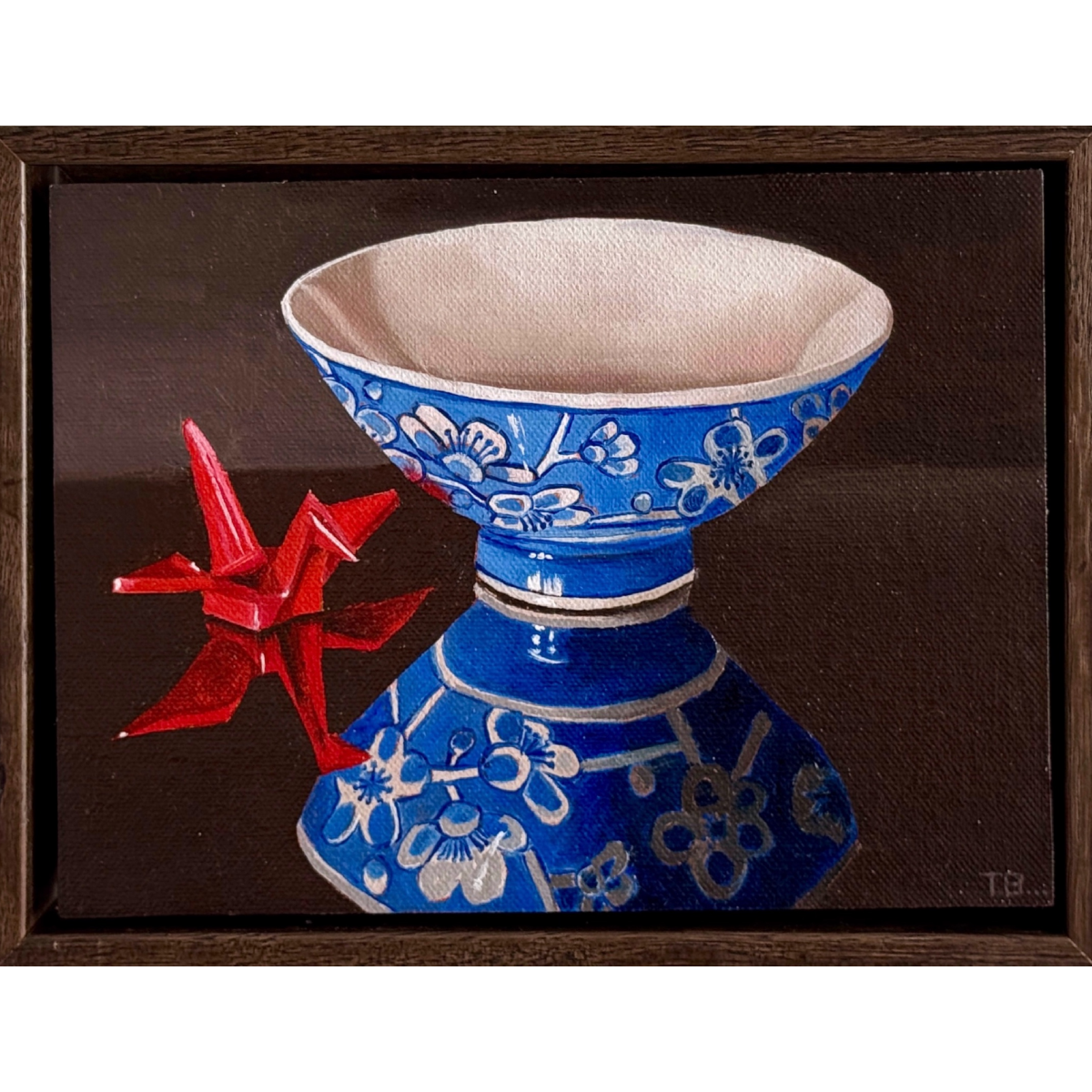 Blue and White Bowl with Red Origami Crane