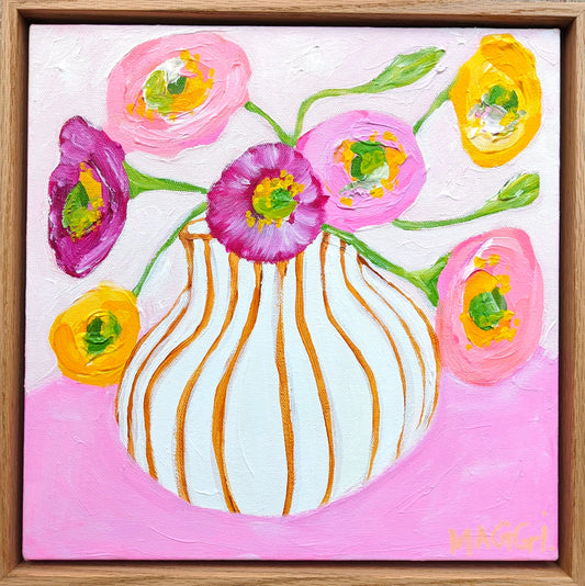 Poppies in Mustard Stripes