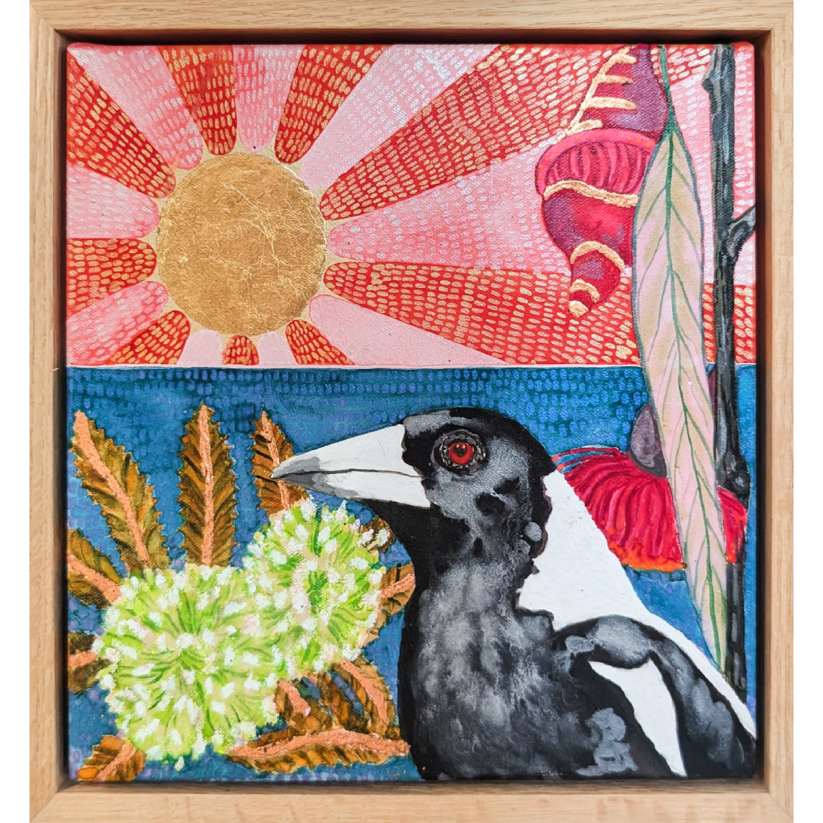 Mr Maggs with Green Eucalyptus Flowers and a Golden Sun