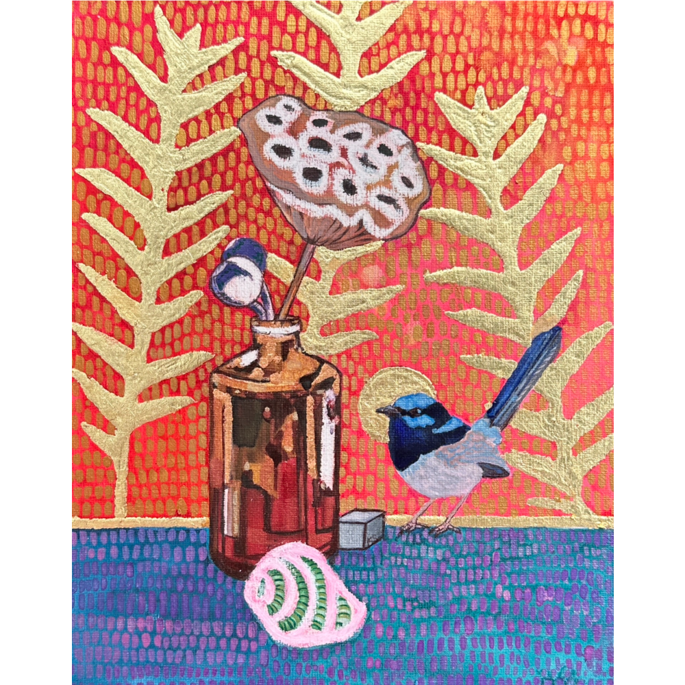 Mr Blue in a red still-life