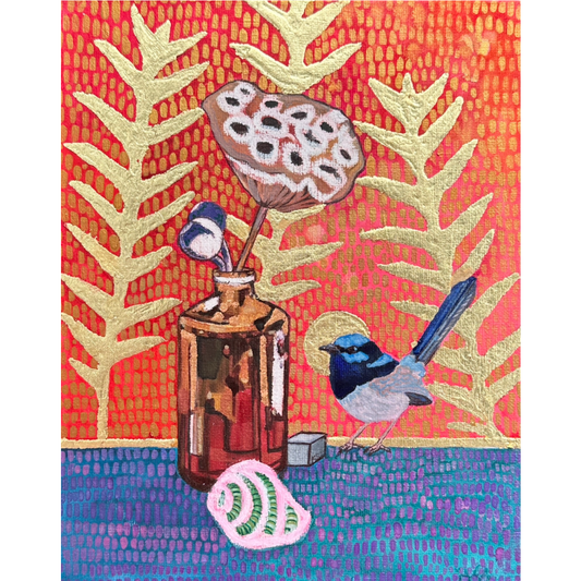 Mr Blue in a red still-life