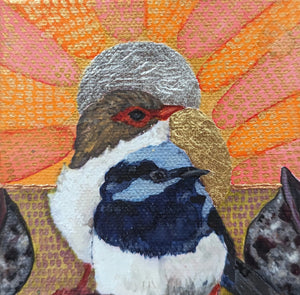 Wren couple with halos in a golden sunset