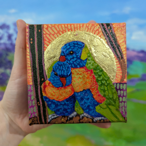 Rainbow lovers under a gold sun