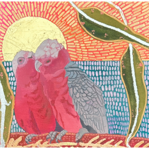 Pink lovers under a golden sun