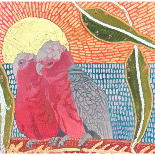 Pink lovers under a golden sun