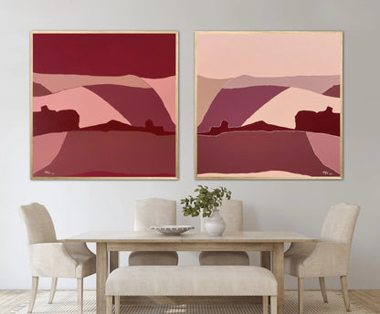 Plum Skies over Pink Pastures (diptych)
