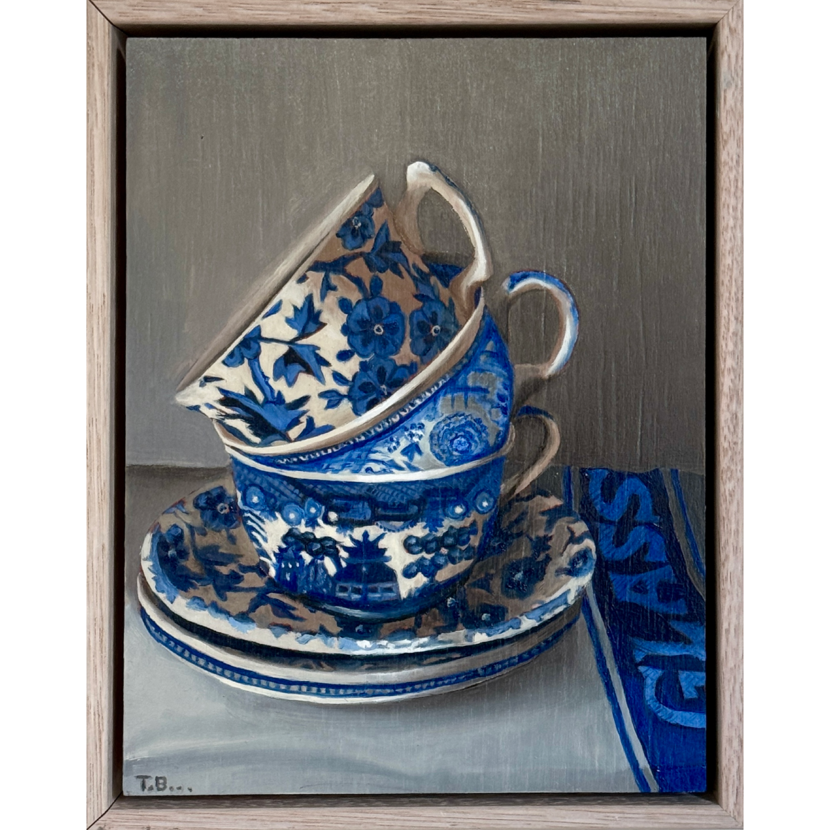 Tea Cup Stack with Linen Glass Cloth