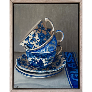 Tea Cup Stack with Linen Glass Cloth