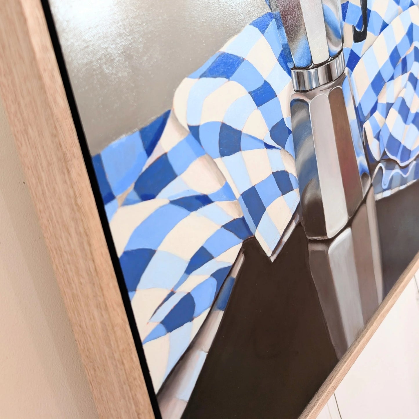 Italian Espresso Coffee Pot with Check Tablecloth