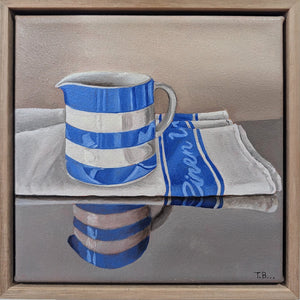 Cornish Blue Jug with Glass Linen Cloth