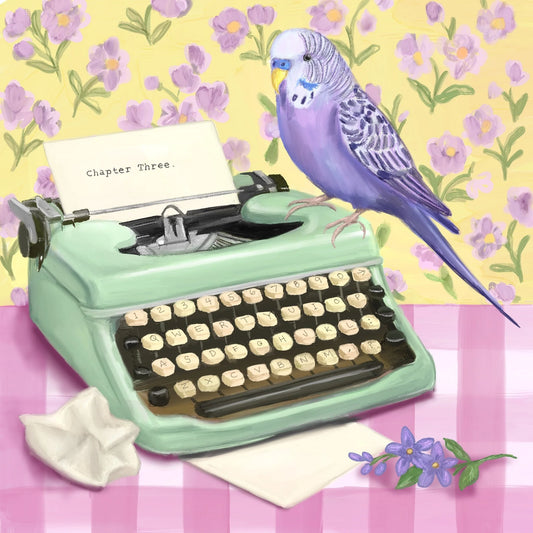 Budgie on a typewriter