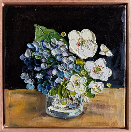 Windflowers and Blue Hydrangeas