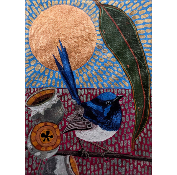 Blue boy on a branch under a sun