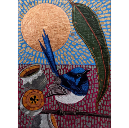 Blue boy on a branch under a sun
