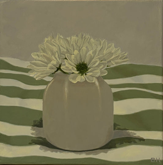 White flowers green stripes